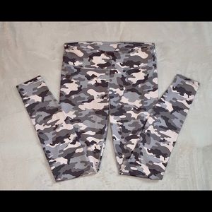 Fabletics powerhold pink and gray camo leggings
